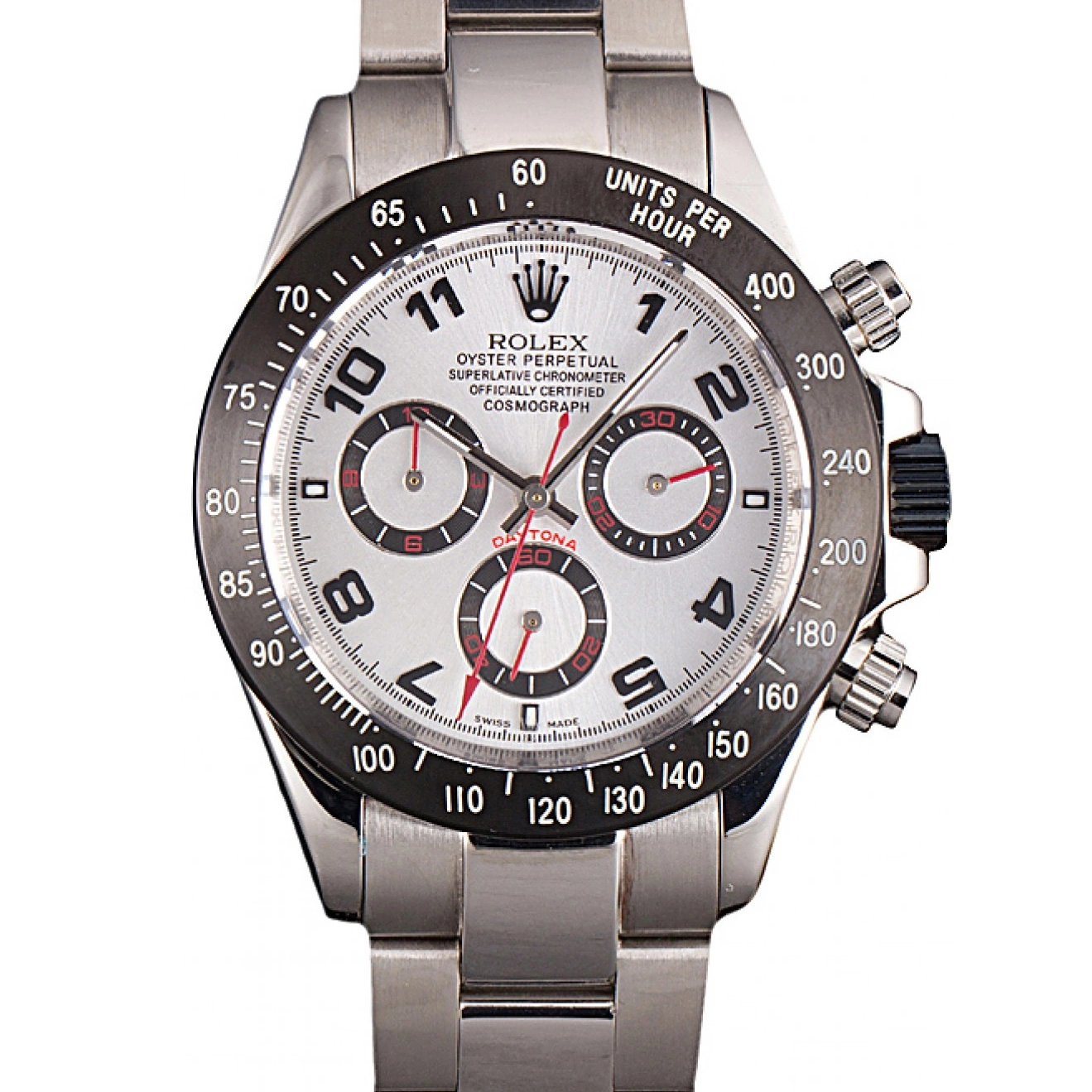 MiroTime 0805 Rolex Daytona Stainless Steel Black Enameled Silver Dial